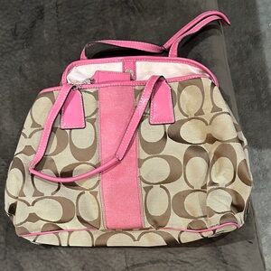 Coach Signature Pink and Tan Shoulder Bag
